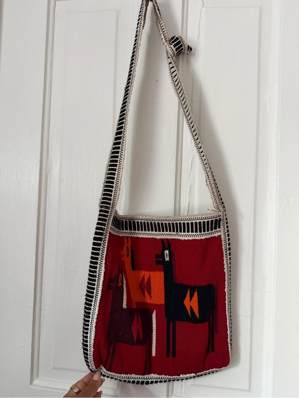 Handwoven Red Geometric Animal Crossbody Bag